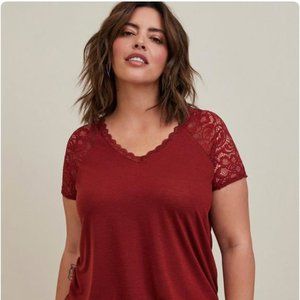 NWT Torrid Raglan Lace Sleeve Tee